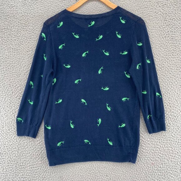 J Crew Sweater Womens Small Navy Whale Linen Embroidered 3/4 Sleeve Pullover - Picture 3 of 9